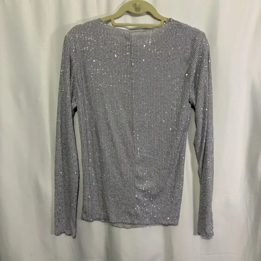 Intimately Free People Womens Gold Rush Sequins Long Sleeve Glam Top M Lavender
